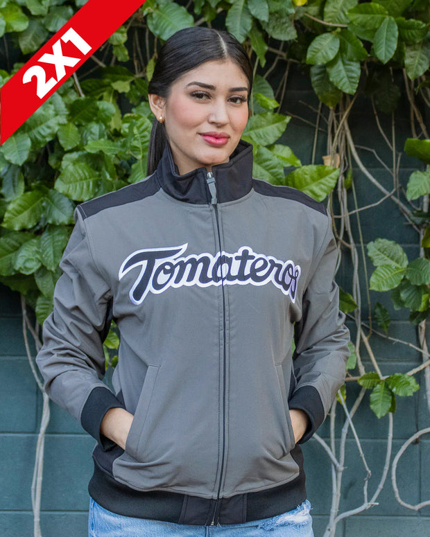 Chamarra Apex Gris TOM Cuello Negro Dama